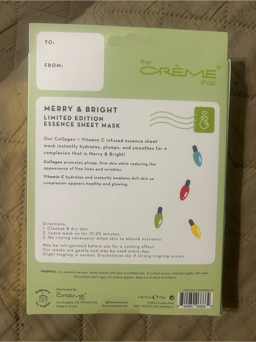The Crème Shop Merry & Bright Sheet Mask Set of 5 NIB Holiday K-Beauty